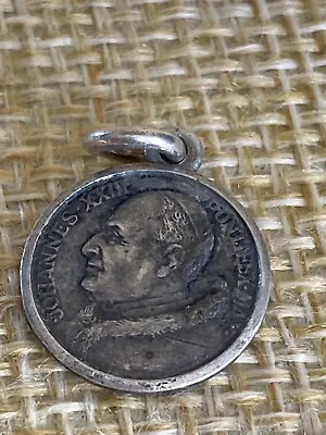 Vintage Pope John Johannes XXIII .800 Catholic Silver Medal Charm Mary Jesus • $15.99