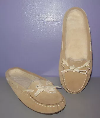 New L.L. Bean Slippers Skimmers Beige Fleece Lined  With Bow Backless 8 • $20