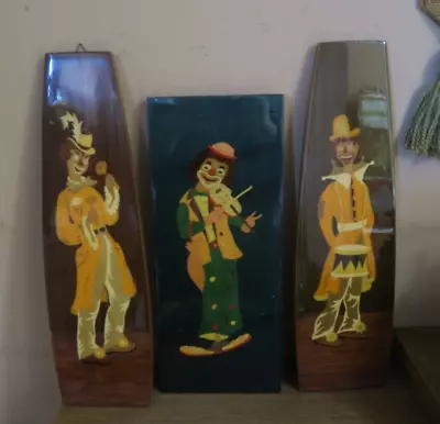 Lot Of 3 Sorrento Italy Inlaid Marquetry Wood Wall Picture Clown Playing Music • $69.95