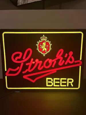 VTG Stroh's Beer Light Up Bar Sign 20X16 Detroit Michigan Advertising Neon Wall • $55