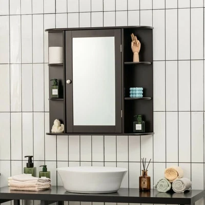 £49.99 • Buy 3 Tier Mirrored Bathroom Cabinet Wall Mount Storage Cupboard W/ Display Shelves