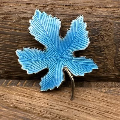 Vintage Unmarked Blue Enamel Gold Tone Maple Leaf Brooch Pin EUC • $12