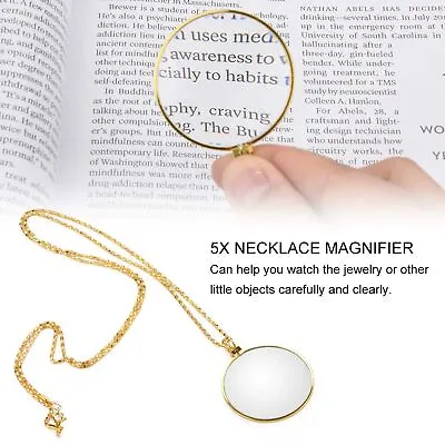 5X Magnifier Monocle Lens Necklace Magnifying Glass Loupe Gold Jewelry Magnifier • £3.59