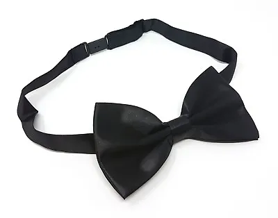 Black Bow Tie Adjustable Satin Wedding Party Event Dickie Bow Plain Mens Necktie • £2.49