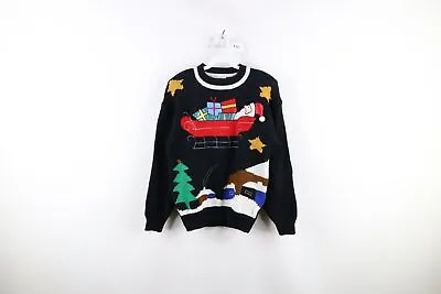 Vintage 90s Streetwear Womens Medium Christmas Santa Claus Knit Crewneck Sweater • $44.95