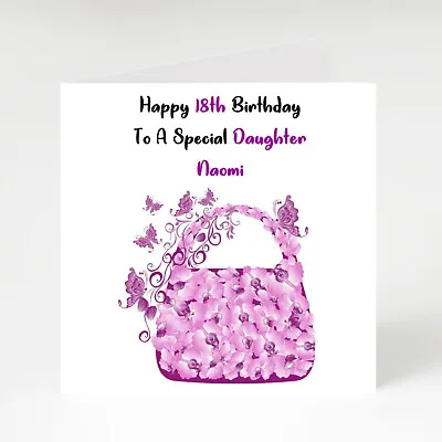 Personalised Butterfly Handbag Birthday Card 16th 18th 21st 30th 40th 50th 60th • £2.21