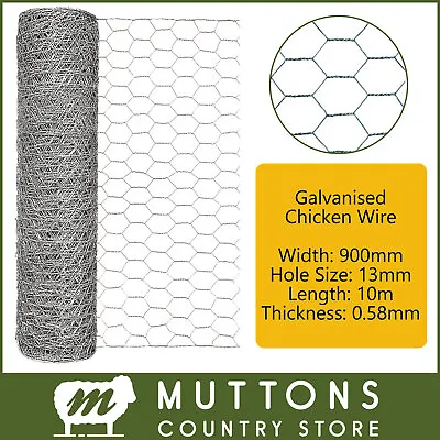 £14.30 • Buy 900mm X 13mm 10m 0.58mm Galvanised Chicken Wire Netting  Rabbit Poultry Fencing