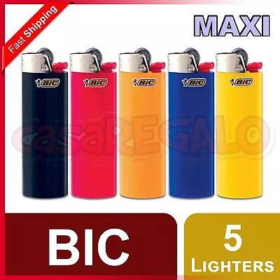 5 Pcs BIC MAXI Lighters Tobacco Cigarette Made In France Assorted Colours J26 • $9.95