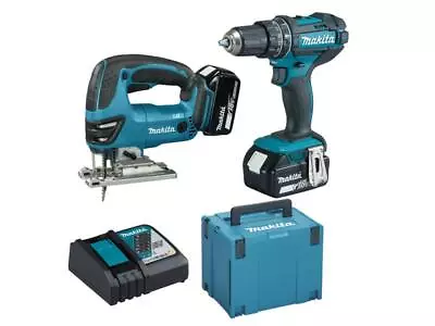  Makita 18V LXT Twin Pack Combi Drill Jigsaw 2 X 5Ah Batteries Case MAKDLX2134TJ • £537.74