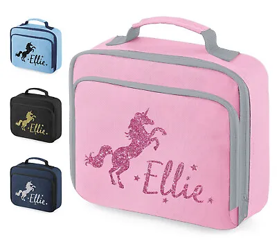 Personalised Unicorn School Lunch Bag Girls Glitter Insulated Dinner Box • £6.45