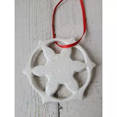 White Glitter Ceramic Snowflake Ornament Xmas Decor • $6.07