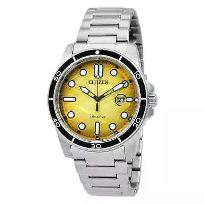 Citizen Marine 1810 Eco-Drive Yellow Dial Men's Watch AW1816-89X • $141.90