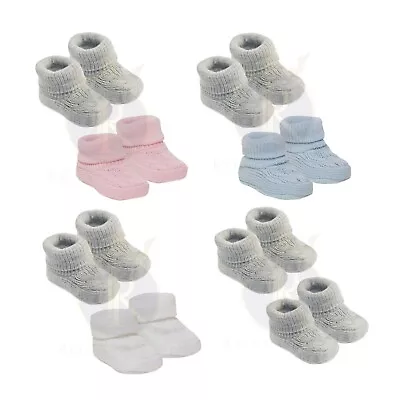 2 X Pairs Baby Booties Newborn Boys Girls Soft Booties Knitted Slippers Bootees • £5.99