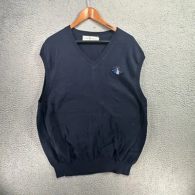 Fairway & Greene Sweater Vest Mens Large Navy Blue Golf V Neck 100% Pima Cotton • $15.99
