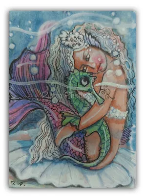 Mermaid And Seahorse...original Colorful ACEO Mini Painting • $14.99