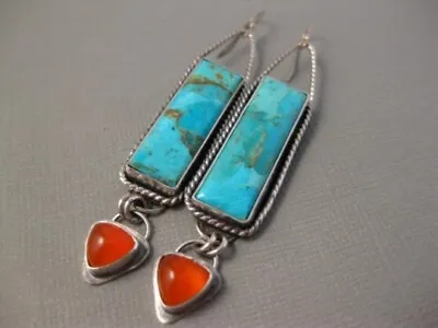 Agate Turquoise Silver Pendant Earring-Square Dangle Earring-Silver Hook Earring • £13.99