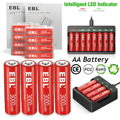 AA Rechargeable Lithium Ion Battery Lot 3000mWh Batteries /Charger Upgrade 1.5V • $10.89