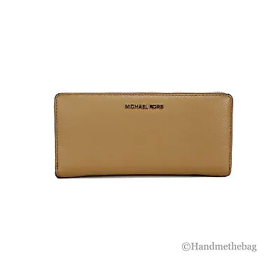 Michael Kors Jet Set Travel Large Camel Leather Continental Wristlet Wallet • $58