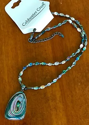 NWT COLDWATER CREEK ABALONE PENDANT & BEAD NECKLACE 18.75 -20.5” Sterling Silver • $65