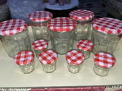 Lot Of 11 Empty Jelly/storage Jars W/red & White Lids (5)-13-oz & (6)-1-oz Jars • $14.95