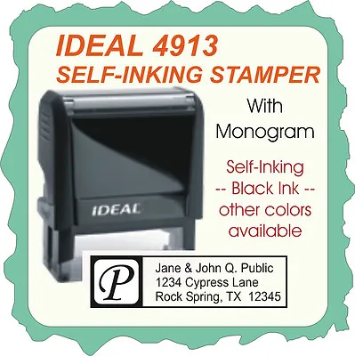 Monogram W/Return Address Custom Trodat 4900 Series Self Inking Black Ink • $16.50