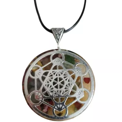 Orgonite Pendant Metatron's Cube Orgone Necklace Yellow Jade Green Mookaite • $40.92