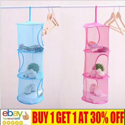 £5.32 • Buy 3 Shelf Hanging Bag Door Holder Net Kids Toy Storage Organizer Closet Hanger GR