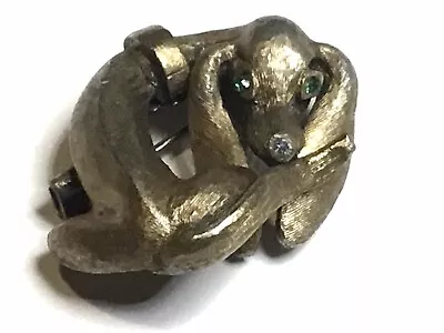 Vintage Dachshund Pin Brooch Curled Up Green Eyes Gold Tone Floppy Ears • $24