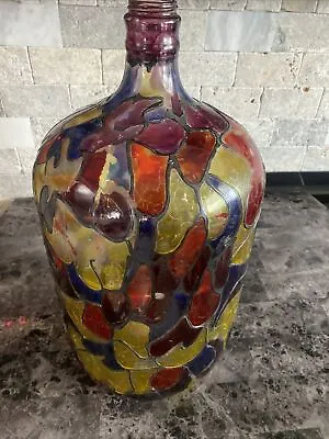 5 Gallon Glass Water Jug Vintage Hand Painted 20” Beautiful • $150