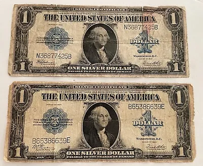 2- Series 1923 U.s. $1.00 Silver Certificate Blue Seal Blanket Bills • $125