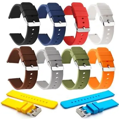 £3.95 • Buy Silicone Rubber Watch Strap Band In 16mm 18mm 20mm 22mm 24mm With Quick Release 