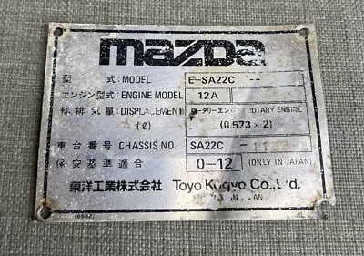 Mazda Rotary Rx7 Coupe Sa22c 12a Genuine Id Tag!! For Display • $99.99