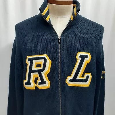Vintage Ralph Lauren Polo Jeans Co XL Varsity Letterman Jacket Cardigan Sweater • $49.95