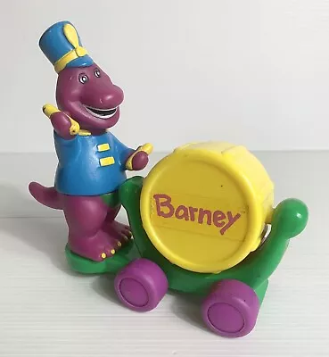 VINTAGE 1993 BARNEY THE DINOSAUR With Drum Plastic Push Along Toy Figure Lyons • $19.95