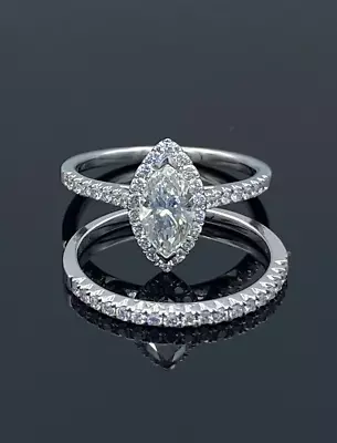 Marquise Cut Moissanite 14K White Gold Plated Engagement Wedding Bridal Ring Set • $153.74