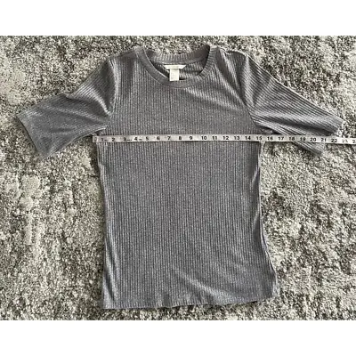 H&M Womens Blouse Gray Heathered Ribbed Short Sleeve Scoop Neck Stretch S • $9.74