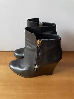 Michael Kors Black Leather Wedge Booties - Size 7.5 US • $49.99