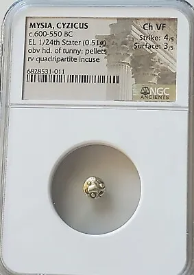 Mysia Cyzicus 1/24th Stater Tunny & Pellets NGC CH VF Ancient Electrum Coin • $749