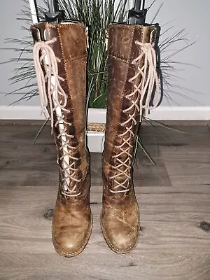 FRYE VILLAGER LACE ZIP Distressed Brown Leather Tall LaceUp Boots 77610 SZ 8.5M • $85