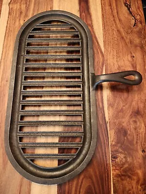 Cast Iron Oval Broiler Grill Grate Skillet Handle Pre-1890s 19.5  X9.25  Wide • $175