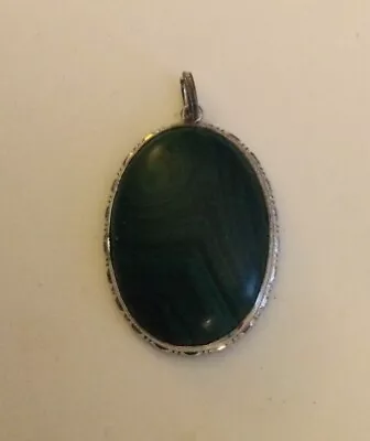 Vintage - Silver Framed Malachite Pendant - 1 1/4” Length • $10