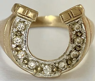 “Vintage 9ct Yellow Gold & CZ Lucky Horseshoe Gents Ring” • £210