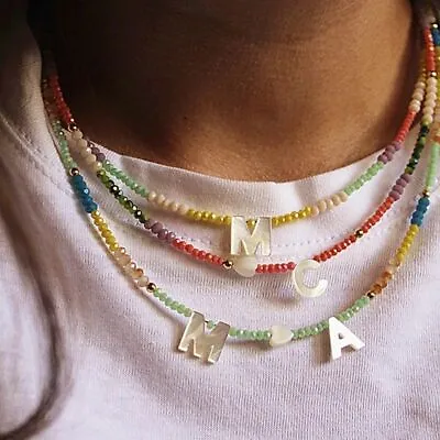Name Initial Shell Bead Letter Choker Necklace Fashion Jewelry • £12.02