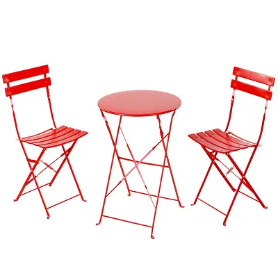 CASAINC 3-Piece Bistro Set Powder-Coated Iron Garden Table And Chairs Foldable • $119.99