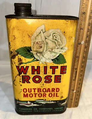$18.39 • Buy Antique White Rose Outboard Motor Oil Tin Litho Boat Marine Canada Gas Can