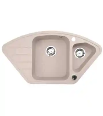 £239 • Buy Granite Kitchen Corner Sink Beige Basket Strainer Waste Kit & Overflow FREE TAP