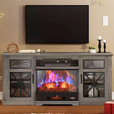 3-Sided Glass Fireplace TV Stand For TVs Up To 65'' Media Entertainment Center • $345.99