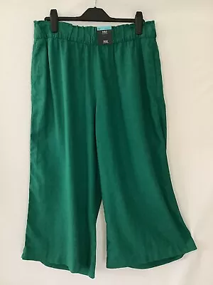 Marks & Spencers Wide Leg Cropped Linen Trousers Size 14 Bnwt Jade Green Pull On • £17.99