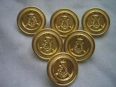 GOLD SHINY FINISH MILITARY DESIGN METAL BUTTONS    X 6 FREE P&P • £3.25