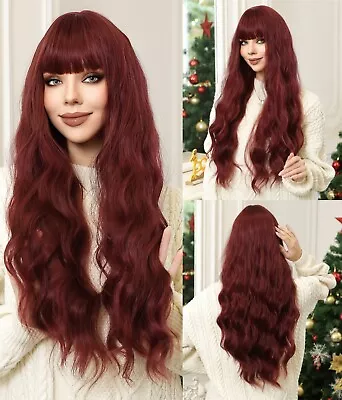 Deep Bug Heat Resistant Hair Cosplay Party Wigs With Bangs Long Wavy • $19.99